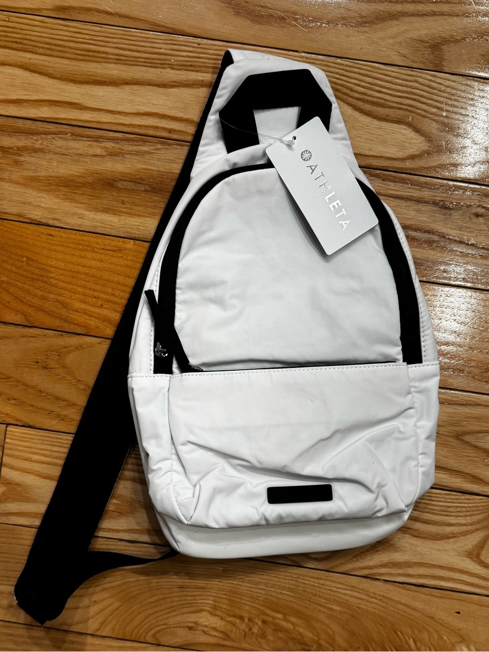 Athleta White All About Sling Bag with Black Strap